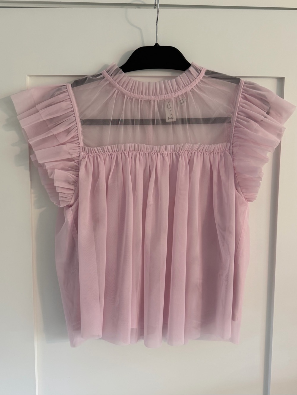 Joie Sheer Ruffle Flutter Sleeve Top in Light Pink Size Medium